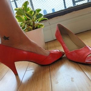 CK Red peep toe kitten heels